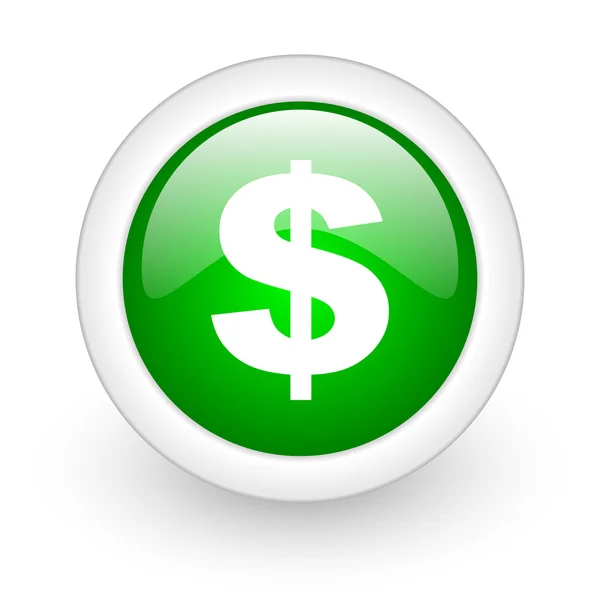 Us dólar círculo verde ícone web brilhante no fundo branco — Fotografia de Stock