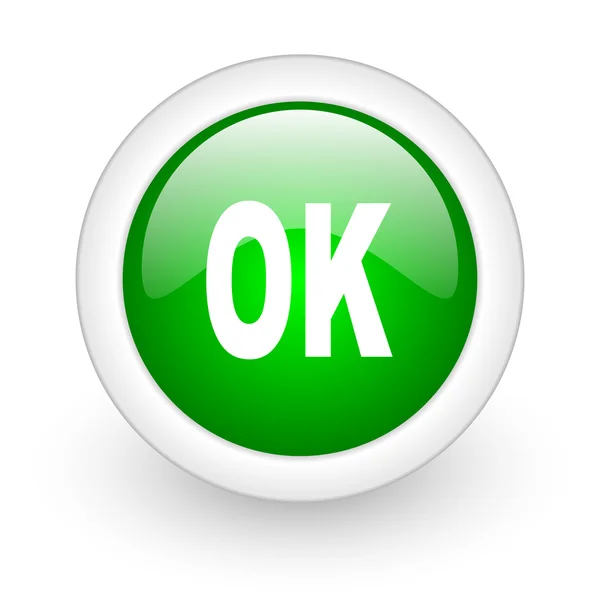 Ok círculo verde icono web brillante sobre fondo blanco —  Fotos de Stock