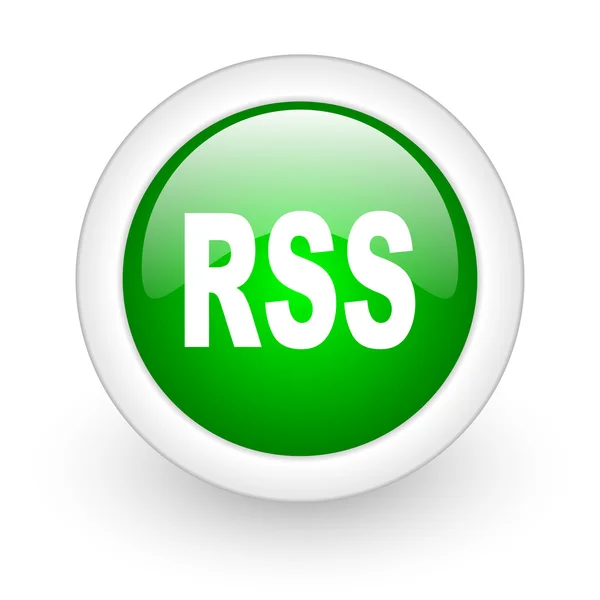Rss círculo verde ícone web brilhante no fundo branco — Fotografia de Stock