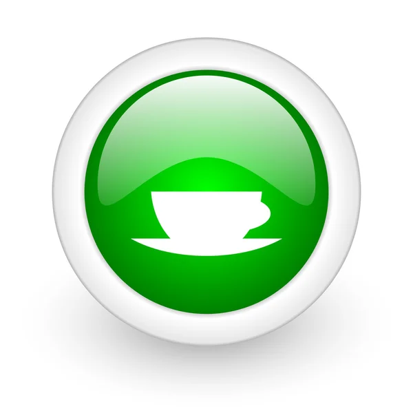 Kawa kubek zielonej koło WWW błyszczący ikona na białym tle — Zdjęcie stockowe