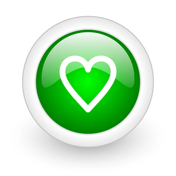 Srdce zelený kruh lesklý web ikony na bílém pozadí — Stock fotografie