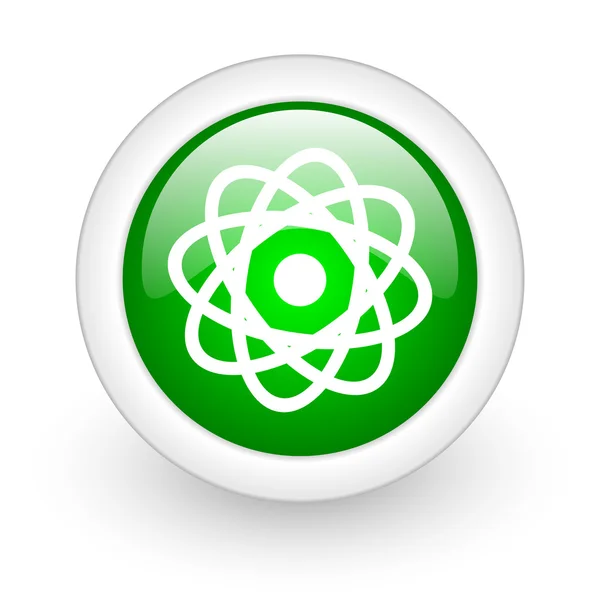 Atom zielone kółko WWW błyszczący ikona na białym tle — Zdjęcie stockowe