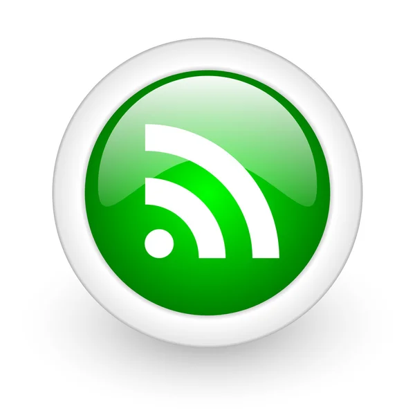Rss círculo verde icono web brillante sobre fondo blanco —  Fotos de Stock