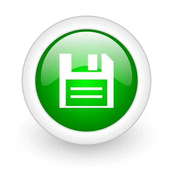 Ikona lesklý webových disku zelený kruh na bílém pozadí — Stock fotografie