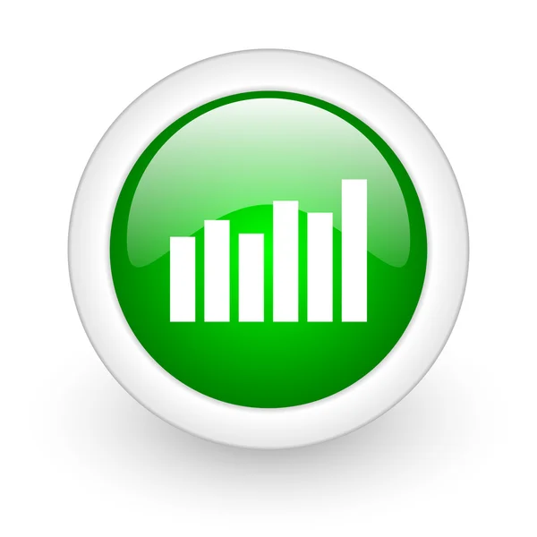 Sloupcový graf je zelený kruh lesklý web ikony na bílém pozadí — Stock fotografie