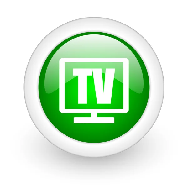 Tv cerchio verde lucido icona web su sfondo bianco — Foto Stock