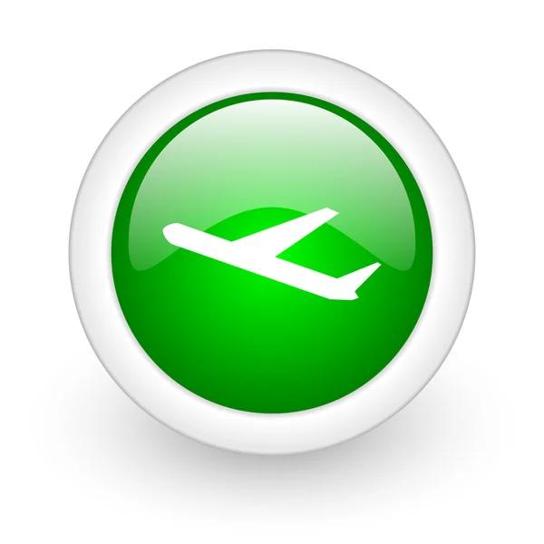Samolot zielone kółko WWW błyszczący ikona na białym tle — Zdjęcie stockowe