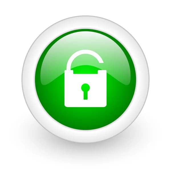 Kłódka zielone kółko WWW błyszczący ikona na białym tle — Zdjęcie stockowe