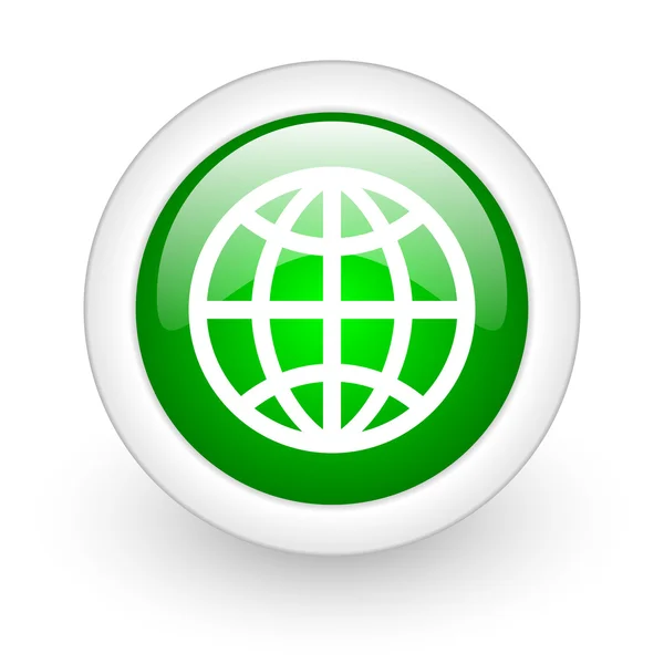Terra círculo verde ícone web brilhante no fundo branco — Fotografia de Stock