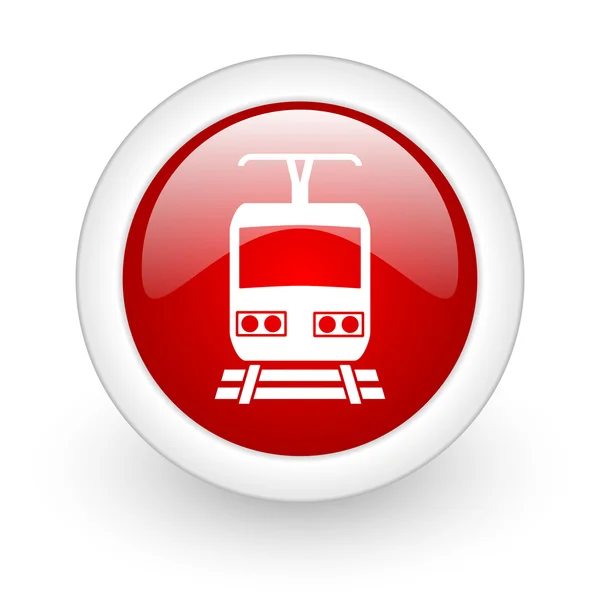Beyaz zemin üzerine kırmızı daire parlak web simgesi tren — Stok fotoğraf