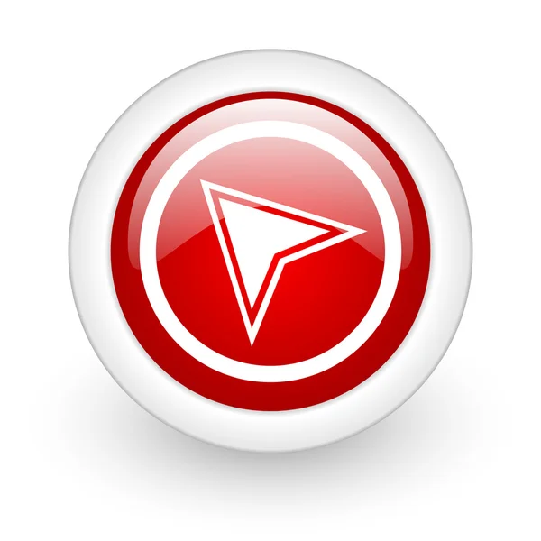 Navigatie rode cirkel glanzend web pictogram op witte achtergrond — Stockfoto