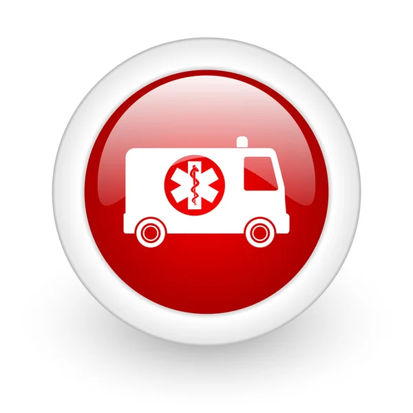 Ambulance rode cirkel glanzend web pictogram op witte achtergrond — Stockfoto