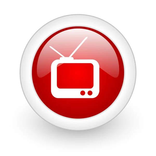 Телевизор красный круг глянцевый иконка веб на белом фоне — стоковое фото