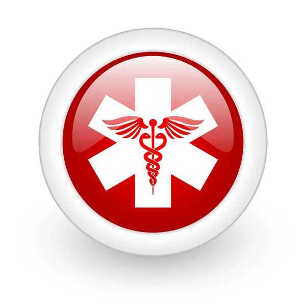 Caduceus círculo vermelho ícone web brilhante no fundo branco — Fotografia de Stock