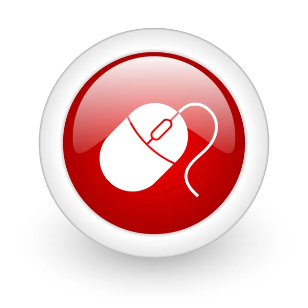 Ποντίκι εικονίδιο web γυαλιστερό κόκκινο κύκλο σε άσπρο φόντο — Φωτογραφία Αρχείου