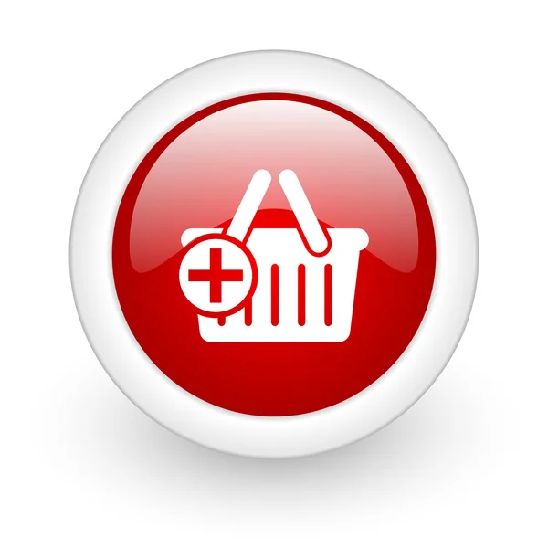 Carrito de la compra círculo rojo icono web brillante sobre fondo blanco — Foto de Stock