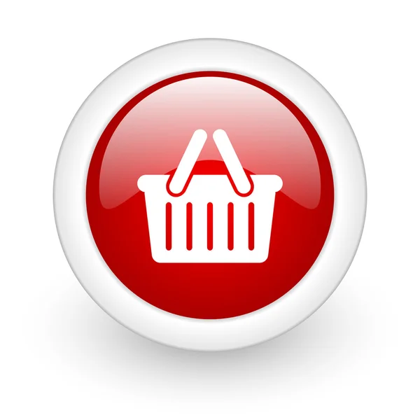 Shopping cart red circle glossy web icon on white background — Stock Photo, Image