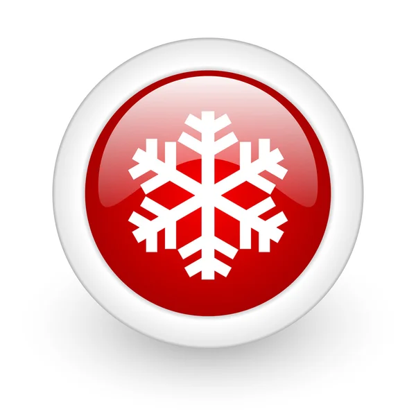 Kar tanesi beyaz zemin üzerine kırmızı daire parlak web simgesi — Stok fotoğraf