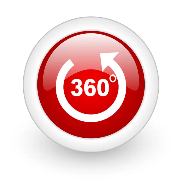 360 derece panorama kırmızı daire parlak web simgesi beyaz zemin üzerine — Stok fotoğraf