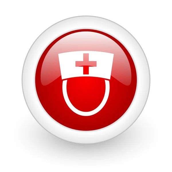 Enfermera círculo rojo brillante icono web sobre fondo blanco —  Fotos de Stock