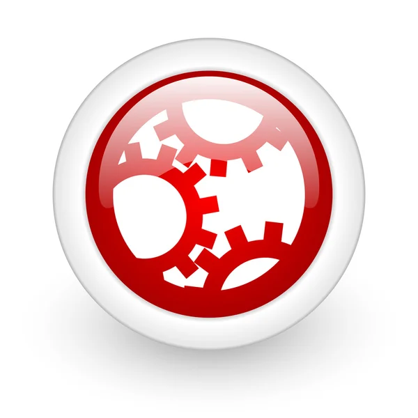 Gears röd cirkel glansigt spindelväv ikonen på vit bakgrund — Stockfoto