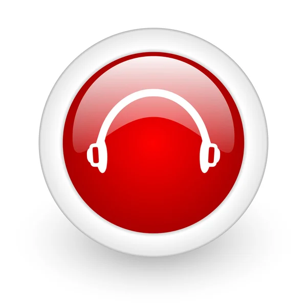 Headphone red circle glossy ikon web pada latar belakang putih — Stok Foto