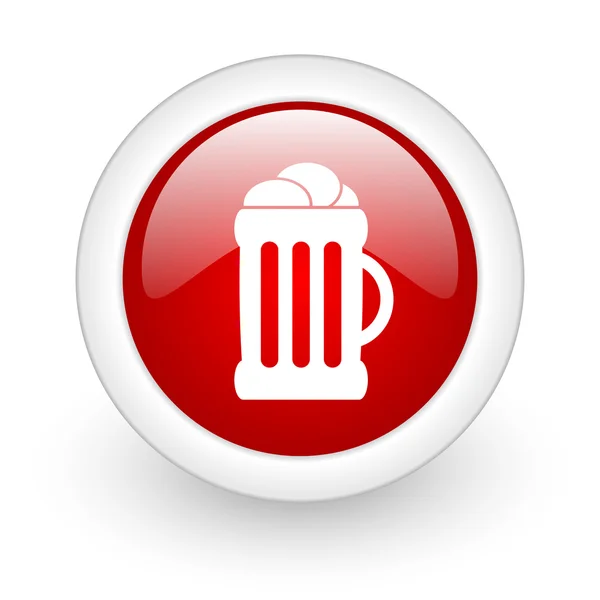 白い背景の上ビール赤丸光沢のあるウェブのアイコン — ストック写真