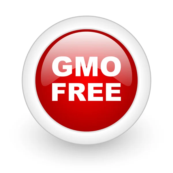 GMO ücretsiz kırmızı daire parlak web simgesi beyaz zemin üzerine — Stok fotoğraf