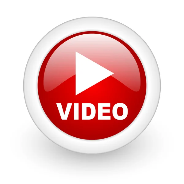 Video red circle glossy web icon on white background — Stock Photo, Image