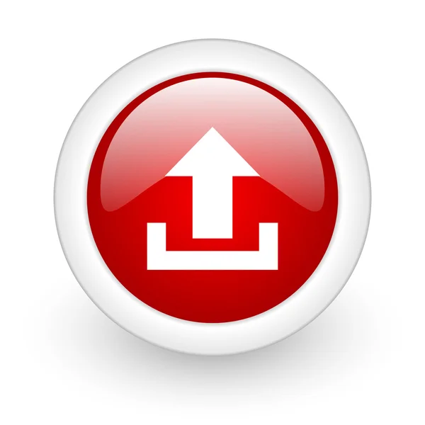 Uploaden van rode cirkel glanzend web pictogram op witte achtergrond — Stockfoto