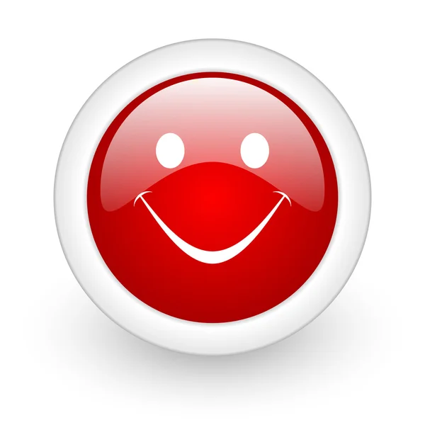 Smile red circle glossy web icon on white background — Stock Photo, Image