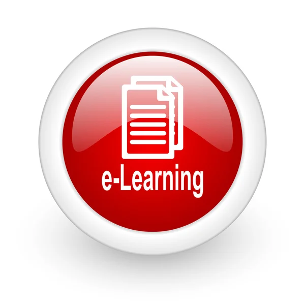 Az e-learning vörös kör fényes web ikonra a fehér háttér — Stock Fotó