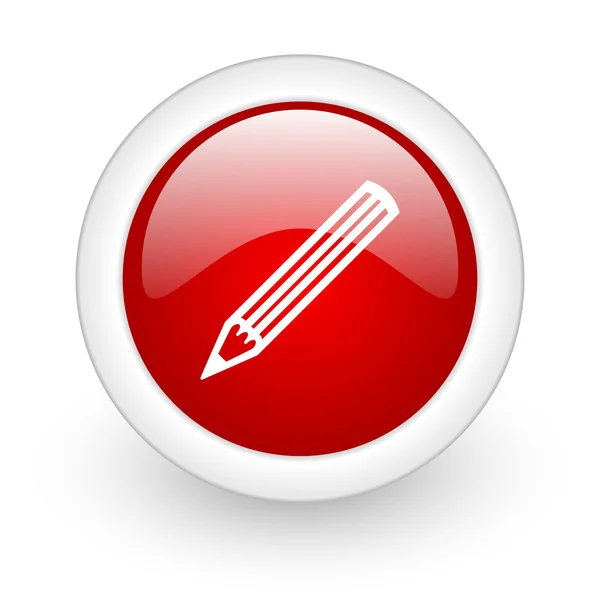 Pencil red circle glossy web icon on white background — Stock Photo, Image