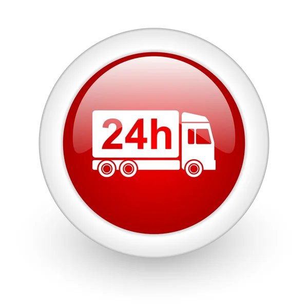 Entrega 24h círculo vermelho ícone da web brilhante no fundo branco — Fotografia de Stock