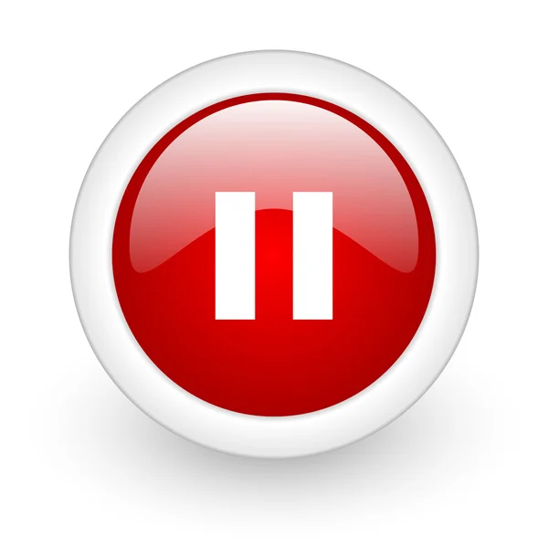 Pausa círculo vermelho ícone da web brilhante no fundo branco — Fotografia de Stock