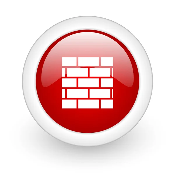Güvenlik Duvarı kırmızı daire parlak web simgesi beyaz zemin üzerine — Stok fotoğraf