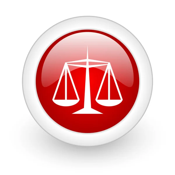 Justitie rode cirkel glanzend web pictogram op witte achtergrond — Stockfoto