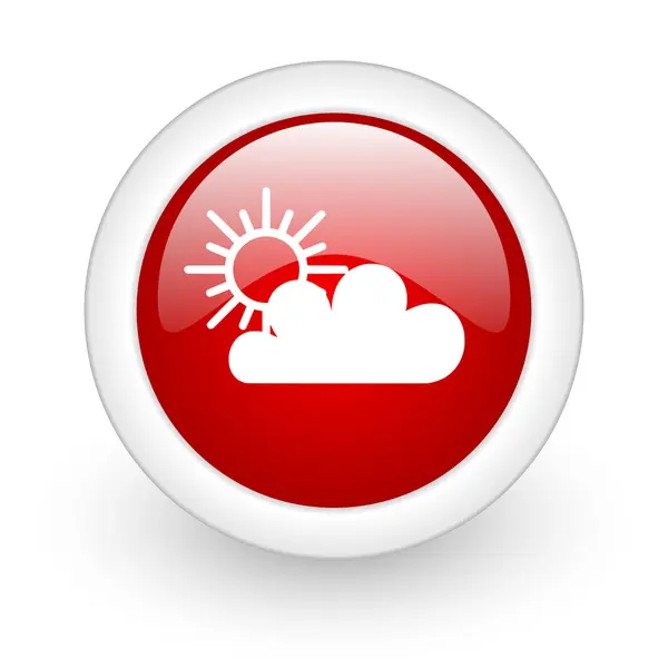 Weerbericht rode cirkel glanzend web pictogram op witte achtergrond — Stockfoto