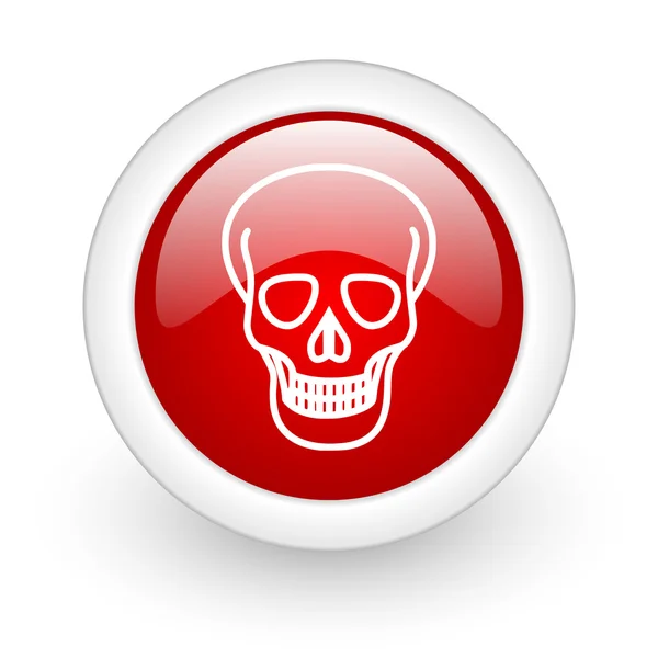 Красный круг черепа глянцевая иконка паутины на белом фоне — стоковое фото