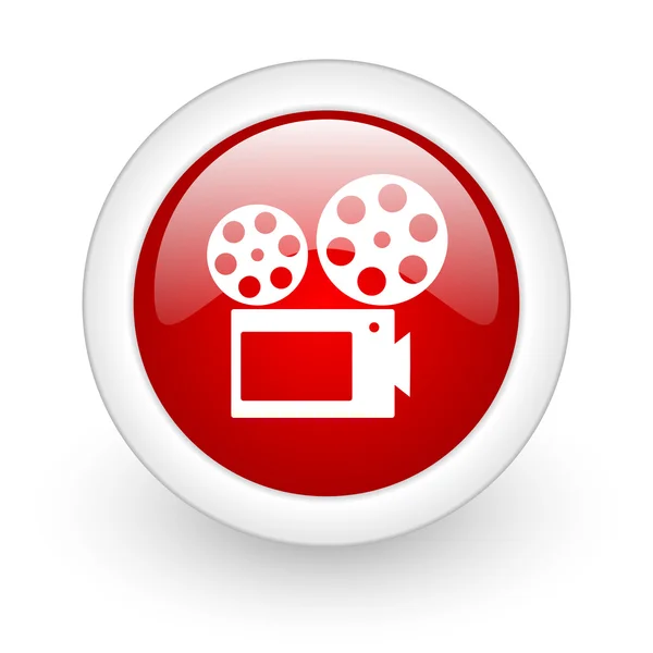 Cinema vermelho círculo brilhante web ícone no fundo branco — Fotografia de Stock