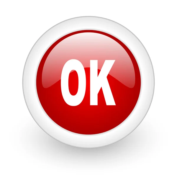 Ok red circle glossy web icon on white background — Stock Photo, Image