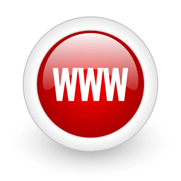 Www czerwony okrąg WWW błyszczący ikona na białym tle — Zdjęcie stockowe