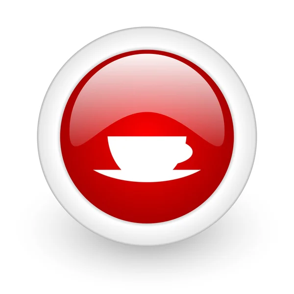 Taza de café círculo rojo icono de la web brillante sobre fondo blanco — Foto de Stock