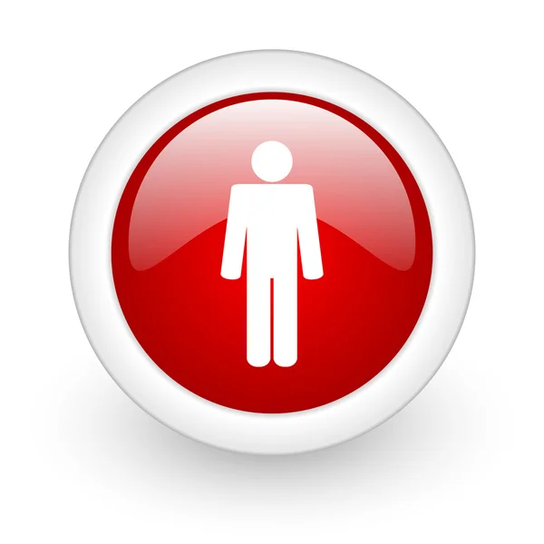 Homem vermelho círculo brilhante web ícone no fundo branco — Fotografia de Stock