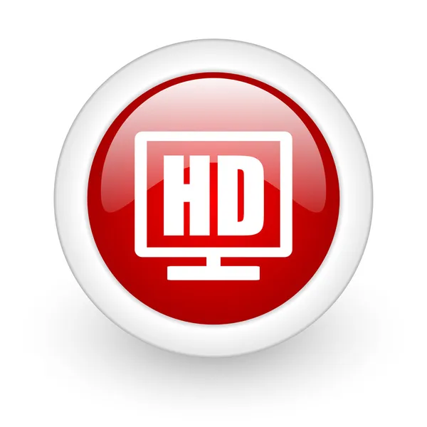 Hd display red circle glossy web icon on white background — Stock Photo, Image