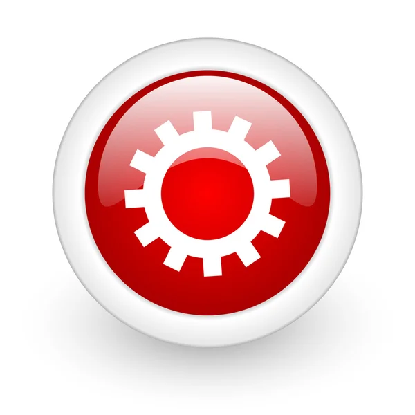 Zahnräder roter Kreis glänzendes Web-Symbol auf weißem Hintergrund — Stockfoto