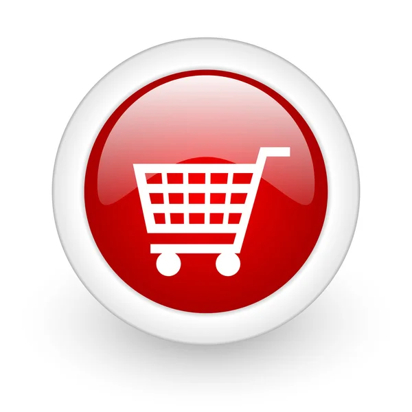 Carrito de la compra círculo rojo icono web brillante sobre fondo blanco —  Fotos de Stock