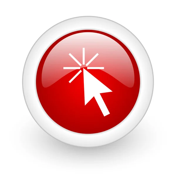 Click here red circle glossy web icon on white background — Stock Photo, Image