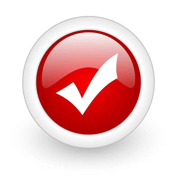 Akzeptieren roten Kreis glänzende Web-Symbol auf weißem Hintergrund — Stockfoto