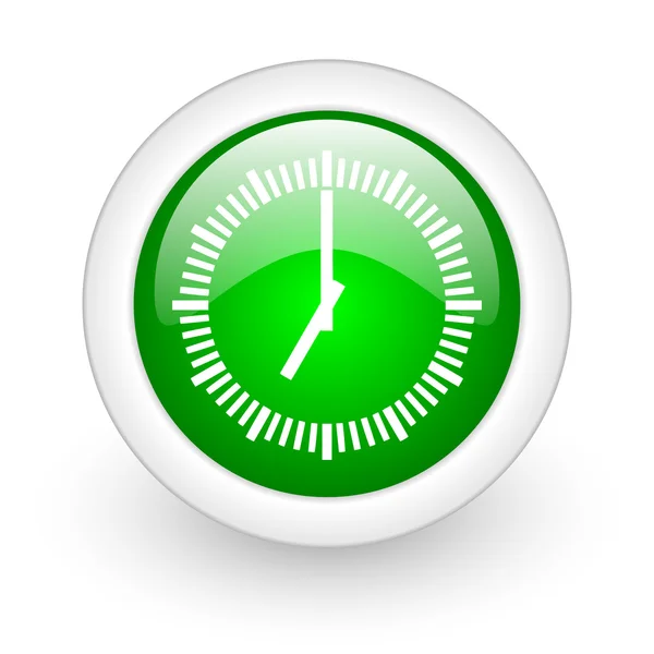 Clock green circle glossy web icon on white background — Stock Photo, Image